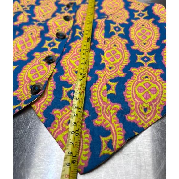 Bombay Paisley Ikat Buttoned Vest Top Cotton Linen Size XXS Boho Festival India - Picture 6 of 9